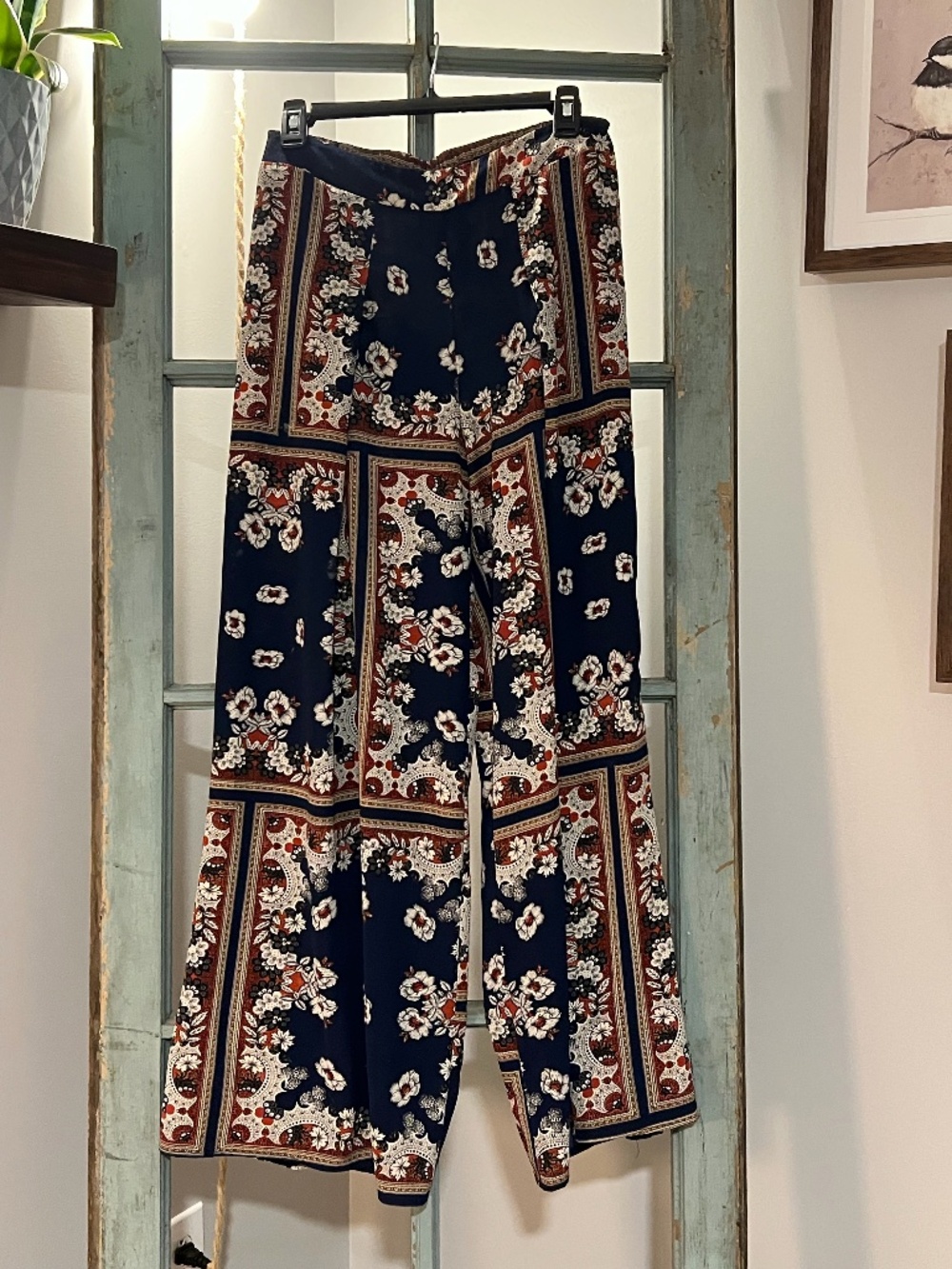 Umgee Navy Paisley Print Wide Leg Palazzo Pants